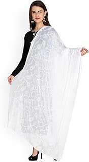 Women's Floral Chiffon Dupatta, 2.25 Mtr, White