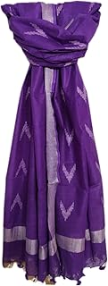 Women's Bhagalpuri Linen Cotton Blend Handloom Ikkat Dupatta with Zari Design, 2.25 Metres