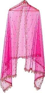 Plastic Mirror Emboridered Net Dupatta for Womens & Girls With Fancy Cut Design with Lace