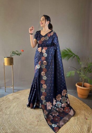 Beautiful soft litchi silk kubera pattu saree with beautiful weaving border
