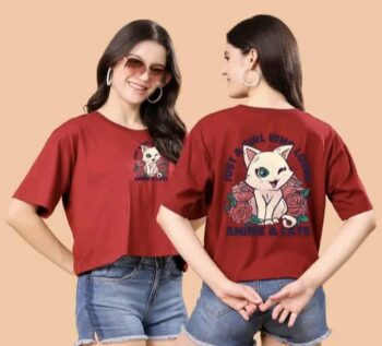 Women's / Girl's Crop Top Oversized Anime Printed Half Sleeve T-shirts