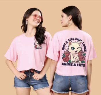 Women's / Girl's Crop Top Oversized Anime Printed Half Sleeve T-shirts