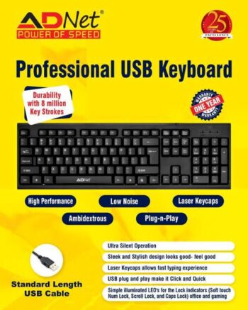 ADNet AD-KB-151 Wired USB Standard Desktop Keyboard Com...