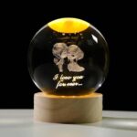 SHOPOGENIX Lovers Glass Ball Night LED Lamp with Wooder...