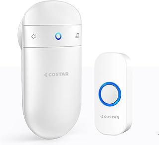 Costar Wireless Door Bell Kits Chime For Home Office With LED Light 300 Meter 1000 Feet Operating Range 32 Ringtones 5 Levels Volume,1 Receiver&1 Push Button Ip44 Waterproof(Pebble T300-M508)