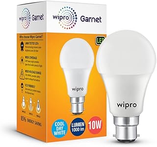 wipro Garnet 10W LED Bulb for Home & Office |Cool Day White (6500K) | B22 Base|220 degree Light coverage |4Kv Surge Protection |400V High Voltage Protection |Energy Efficient | Pack of 1
