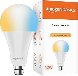 amazon basics - 9W Smart LED Bulb with Alexa, Google Assistant & Wi-Fi Enabled (Pack of 1, Cool White, B22 Holder)