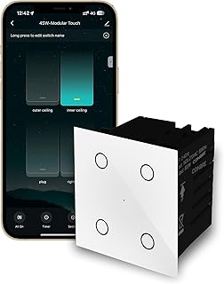 CONBRE SW4 Wi-Fi Smart Modular 4 Gang Touch Switch for Home automation, Energy Monitoring, remote control | Suitable for fan, light & 10A socket | Works with Alexa, google Assistance & Siri (White)