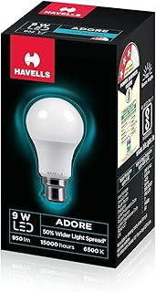 Havells 9w LED Bulb for Home & Office |B22 LED Bulb Base |Cool Day White Light (6500K) |4Kv Surge Protection |High Voltage Protection |Eco Friendly Energy Efficient | Pack of 1