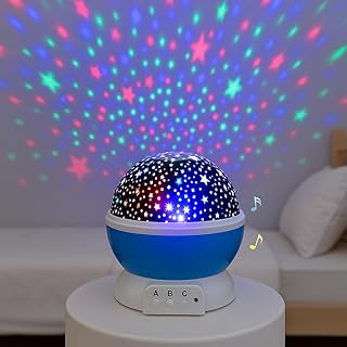 Mini Wonders Round LED Projector Night Light for Kids | Starry Sky Rotating Lamp for Baby Room | Soothing Sleep Light for Babies & Toddlers