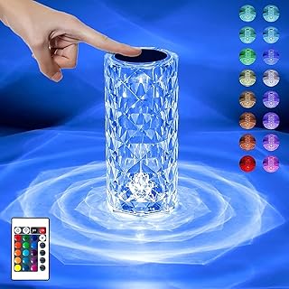 REFULGIX Rose Crystal Diamond LED Table Lamp | 16 Color Changing Touch Bedside Night Light with Remote | USB Rechargeable Decorative Lamp for Bedroom, Living Room, Party & Dinner Decor (Pack of 1)