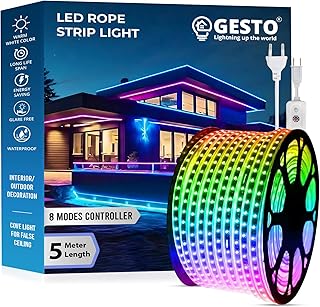 Gesto 5 Meter Rope Led Strip Lights – Outdoor Lights Waterproof for Balcony Decoration,Home Decor & Diwali Decoration| RGB Strip Light for Diwali Decoration with Mode Change Controller (Multicolor)