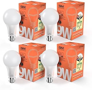 GM GEO 9 Watt LED BULB, 6500K White Cool Day Light Bulb Pack of 4